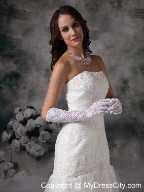 Dropped Lace Strapless Brush Train Elegant 2013 Wedding Bridal Gown