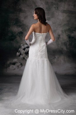 Dropped Lace Strapless Brush Train Elegant 2013 Wedding Bridal Gown