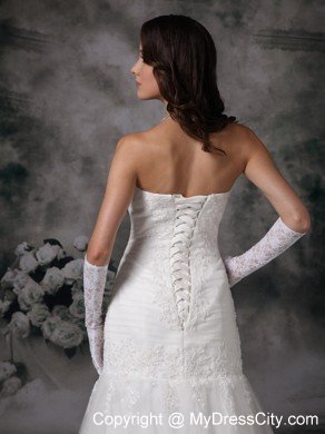 Dropped Lace Strapless Brush Train Elegant 2013 Wedding Bridal Gown