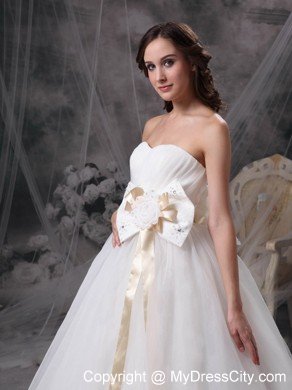 Organza Bowknot Flowers Sash for A-line Cheap Wedding Reception Dress