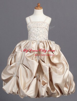 Floor Length Zipper Toddler Flower Girl Dress Champagne for Party and Wedding Party with Beading and Pick Ups