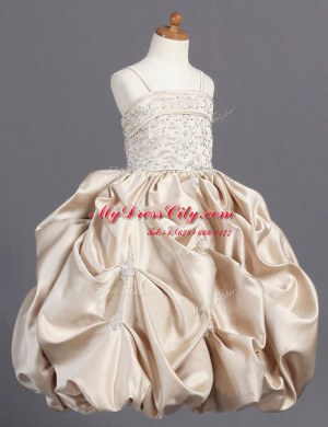 Floor Length Zipper Toddler Flower Girl Dress Champagne for Party and Wedding Party with Beading and Pick Ups