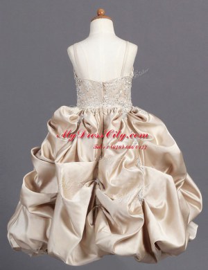 Floor Length Zipper Toddler Flower Girl Dress Champagne for Party and Wedding Party with Beading and Pick Ups