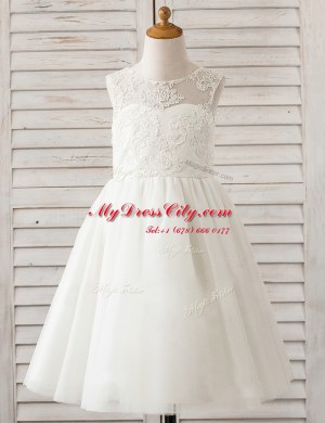 Scoop Floor Length White Flower Girl Dresses for Less Tulle Sleeveless Lace