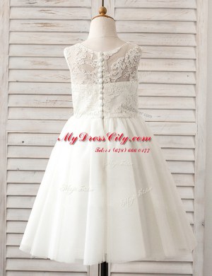 Scoop Floor Length White Flower Girl Dresses for Less Tulle Sleeveless Lace