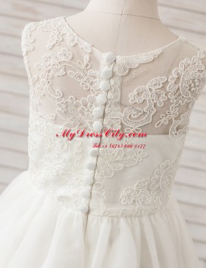 Scoop Floor Length White Flower Girl Dresses for Less Tulle Sleeveless Lace