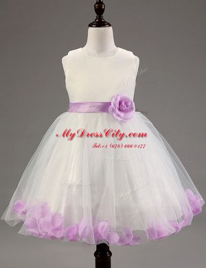 Square Sleeveless Zipper Toddler Flower Girl Dress White and Lavender Tulle