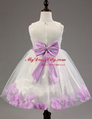 Square Sleeveless Zipper Toddler Flower Girl Dress White and Lavender Tulle