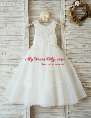 Enchanting White Scoop Neckline Lace Toddler Flower Girl Dress Sleeveless Zipper