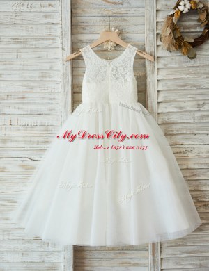 Enchanting White Scoop Neckline Lace Toddler Flower Girl Dress Sleeveless Zipper