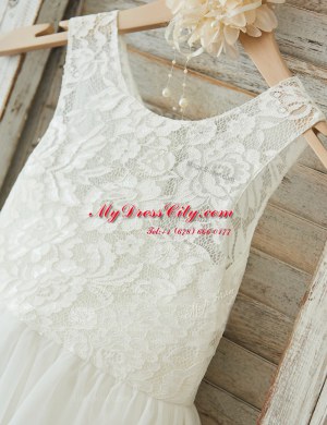 Enchanting White Scoop Neckline Lace Toddler Flower Girl Dress Sleeveless Zipper