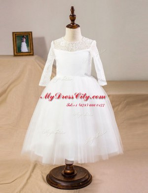 Exquisite Scoop Tulle Half Sleeves Floor Length Toddler Flower Girl Dress and Lace