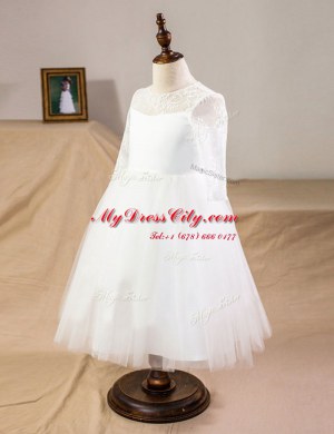 Exquisite Scoop Tulle Half Sleeves Floor Length Toddler Flower Girl Dress and Lace