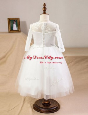 Exquisite Scoop Tulle Half Sleeves Floor Length Toddler Flower Girl Dress and Lace