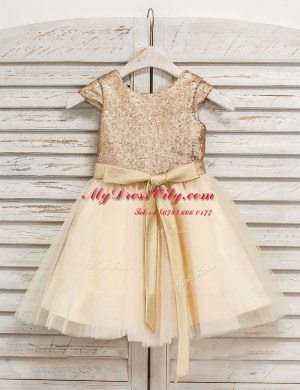 Ideal Scoop Tulle Sleeveless Mini Length Toddler Flower Girl Dress and Sashes ribbons and Sequins