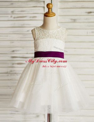 Scoop Sleeveless Zipper Flower Girl Dresses White Tulle