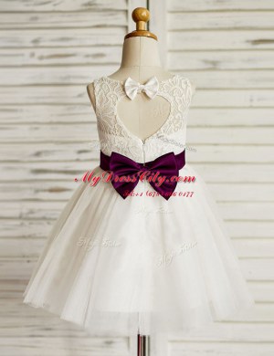 Scoop Sleeveless Zipper Flower Girl Dresses White Tulle