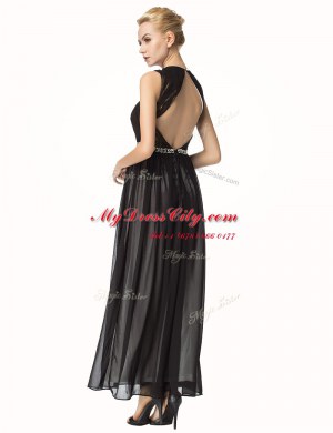 Top Selling Backless Chiffon Sleeveless Ankle Length Prom Evening Gown and Beading and Pleated