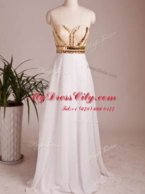 Extravagant Floor Length White Dress for Prom Sweetheart Sleeveless Zipper