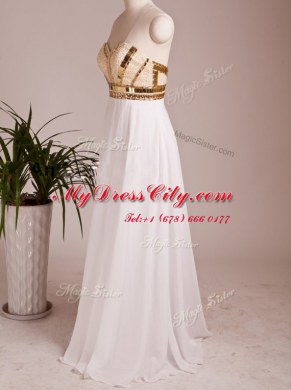 Extravagant Floor Length White Dress for Prom Sweetheart Sleeveless Zipper