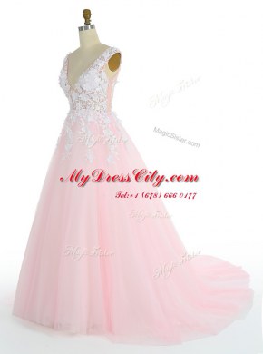 Glorious Sleeveless Sweep Train Appliques Zipper Pageant Dresses