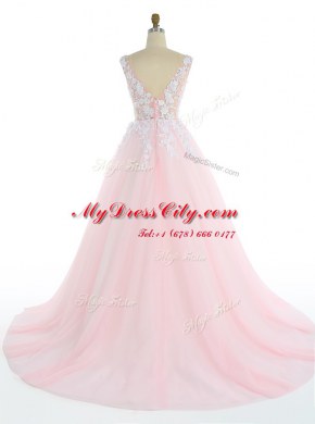 Glorious Sleeveless Sweep Train Appliques Zipper Pageant Dresses