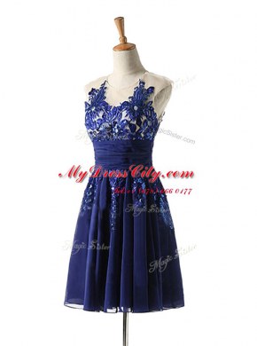 Designer Navy Blue Scoop Backless Appliques Sleeveless