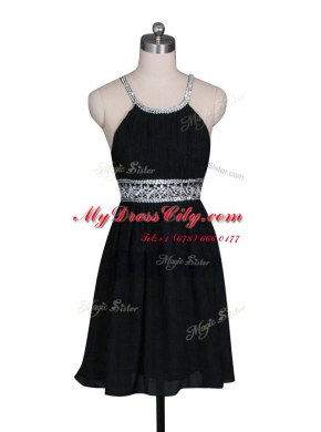 Free and Easy Mini Length Black Prom Dresses Halter Top Sleeveless Zipper