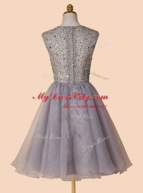 Enchanting Organza V-neck Sleeveless Zipper Sequins Prom Dress in Grey