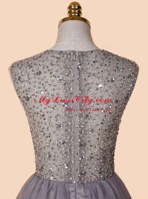 Enchanting Organza V-neck Sleeveless Zipper Sequins Prom Dress in Grey