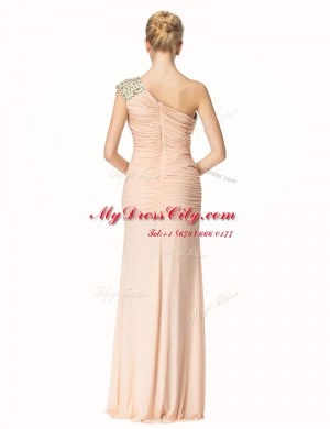 Hot Selling Mermaid One Shoulder Sleeveless Chiffon Floor Length Zipper Prom Dress in Peach with Beading and Ruching