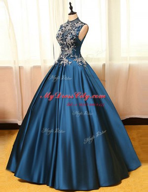 Dramatic High-neck Sleeveless Satin Appliques Backless