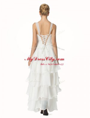 High Low White Homecoming Dresses Organza Sleeveless Beading