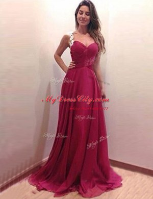 Customized Brush Train A-line Homecoming Dress Burgundy Scoop Chiffon Sleeveless Side Zipper