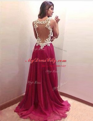 Customized Brush Train A-line Homecoming Dress Burgundy Scoop Chiffon Sleeveless Side Zipper