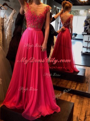 Scoop Sleeveless Zipper Floor Length Appliques Homecoming Dress