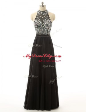 Discount Sleeveless Floor Length Beading Backless Prom Gown with Black