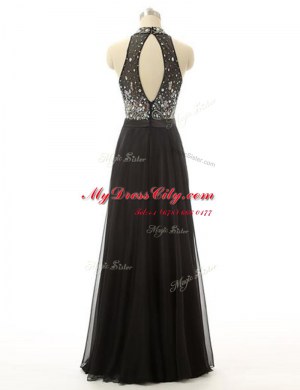 Discount Sleeveless Floor Length Beading Backless Prom Gown with Black