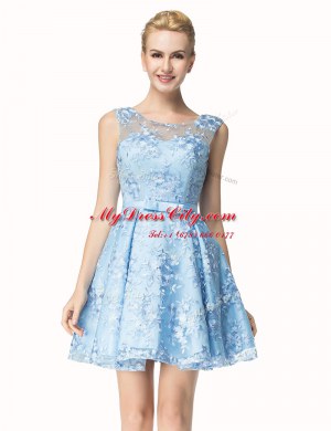 Comfortable Lace Blue Scoop Zipper Bowknot Cocktail Dresses Sleeveless