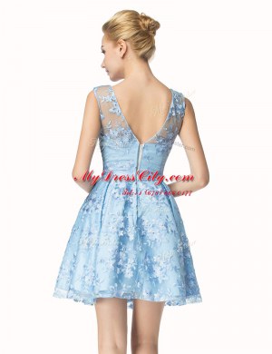 Comfortable Lace Blue Scoop Zipper Bowknot Cocktail Dresses Sleeveless