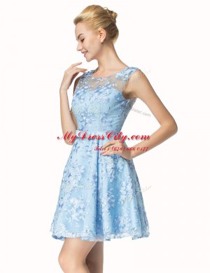 Comfortable Lace Blue Scoop Zipper Bowknot Cocktail Dresses Sleeveless