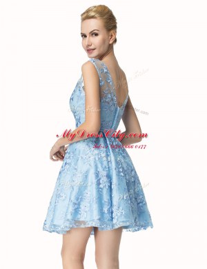 Comfortable Lace Blue Scoop Zipper Bowknot Cocktail Dresses Sleeveless