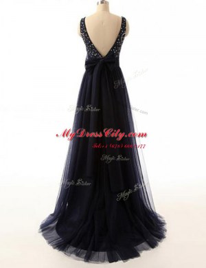 Ideal Beading Homecoming Dress Black Backless Sleeveless With Train Sweep Train