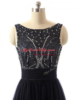 Ideal Beading Homecoming Dress Black Backless Sleeveless With Train Sweep Train