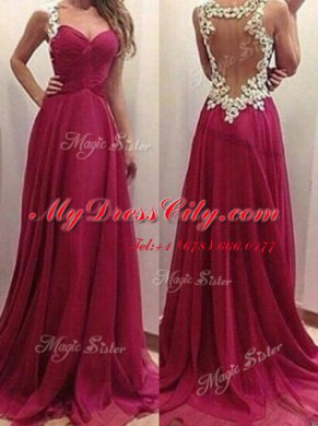 Floor Length Burgundy Prom Dress Sweetheart Sleeveless Zipper