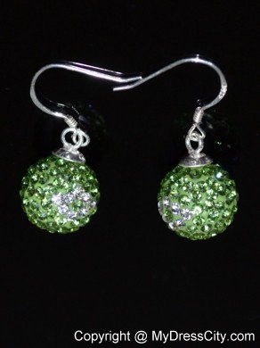 Round Unique Rhinestone Spring Green and White Earrings