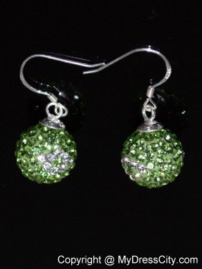 Round Unique Rhinestone Spring Green and White Earrings