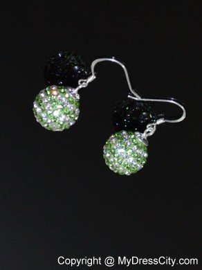 Cheap Round Rhinestone Spring Green And White Earrings