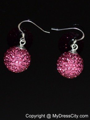 Cheap Rose Pink Rhinestone Round Earrings