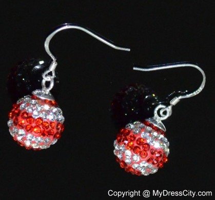 Red and White Rhinestone Luxurious Round Earrings